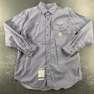 Carhartt FR Shirt Mens Medium Blue Chambray Long Sleeve Button Up EUC Milliken